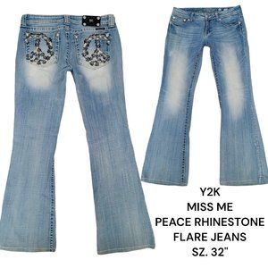 MISS ME Y2K PEACE RHINESTONE FLARE JEANS SIZE 32"